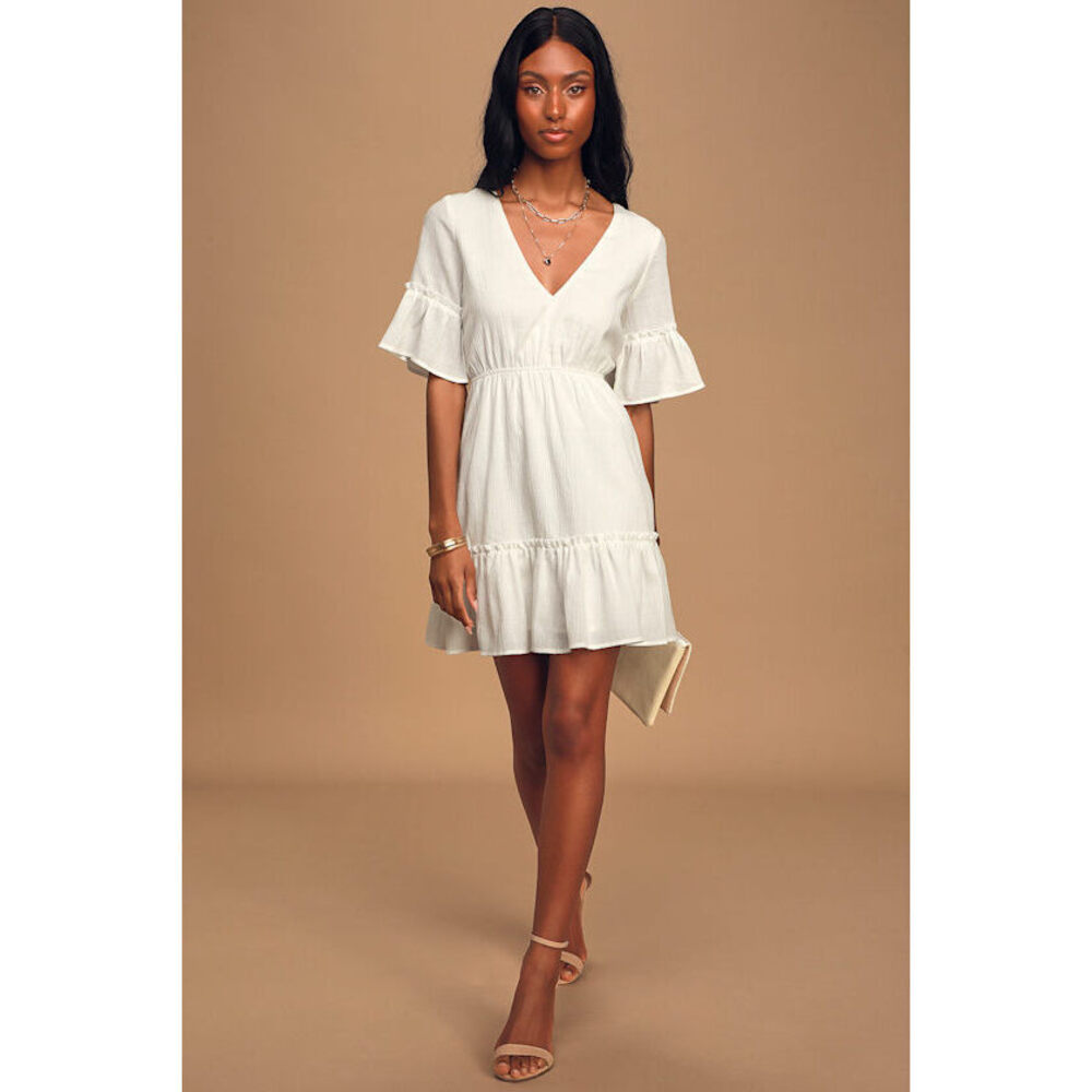 Lulus Sunshine Daydream White Short Sleeve Cutout Mini Dress - Size S